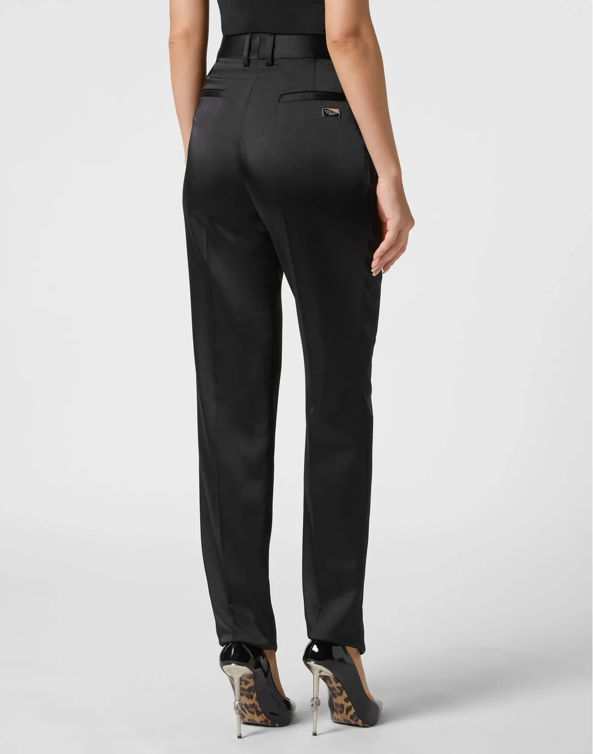 Basic Satin HIgh Waist Office Trousers, цвет: Черный