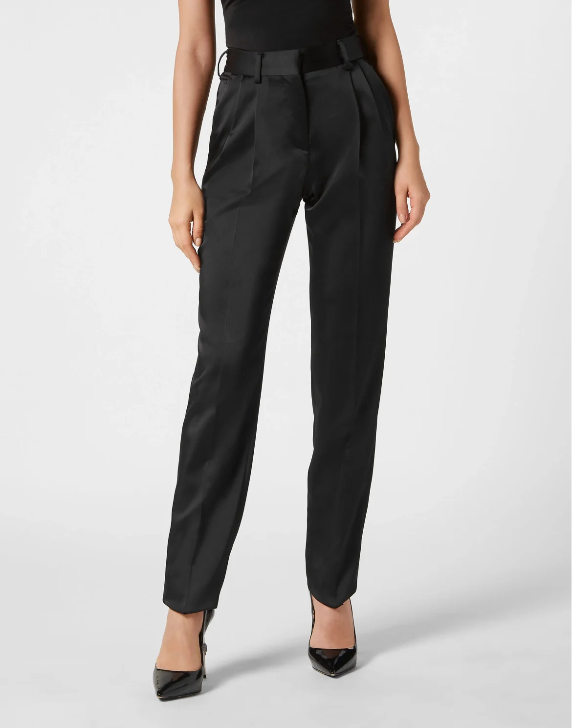 Basic Satin HIgh Waist Office Trousers, цвет: Черный