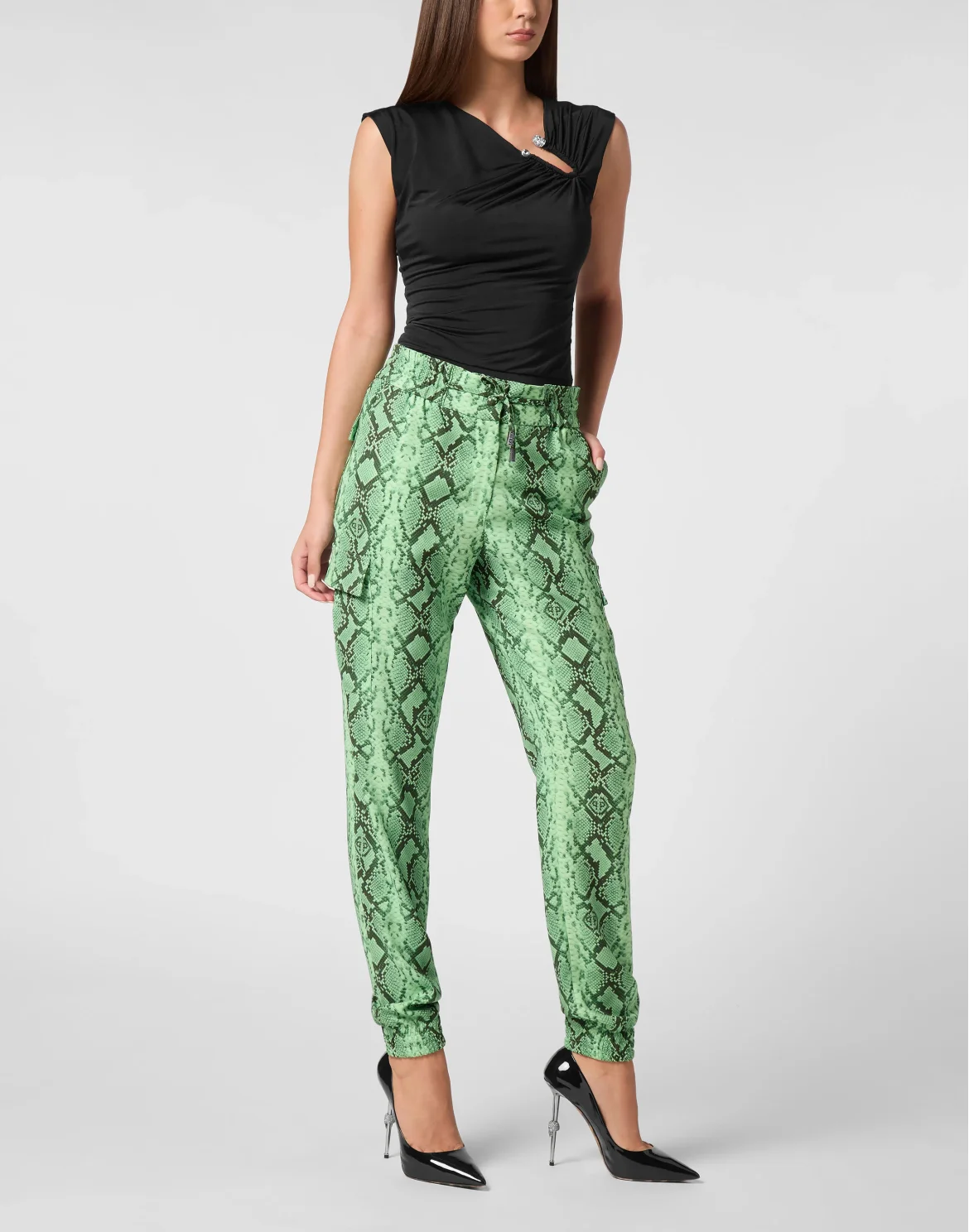 Satin Cargo Trousers Pitone, цвет: Бирюзовый