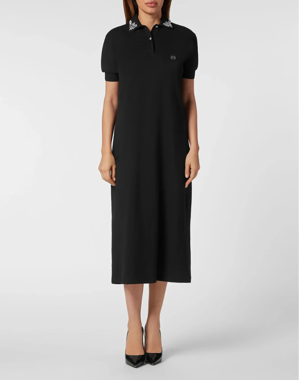 Long Polo T-shirt Dress Gothic Plein, цвет: Черный