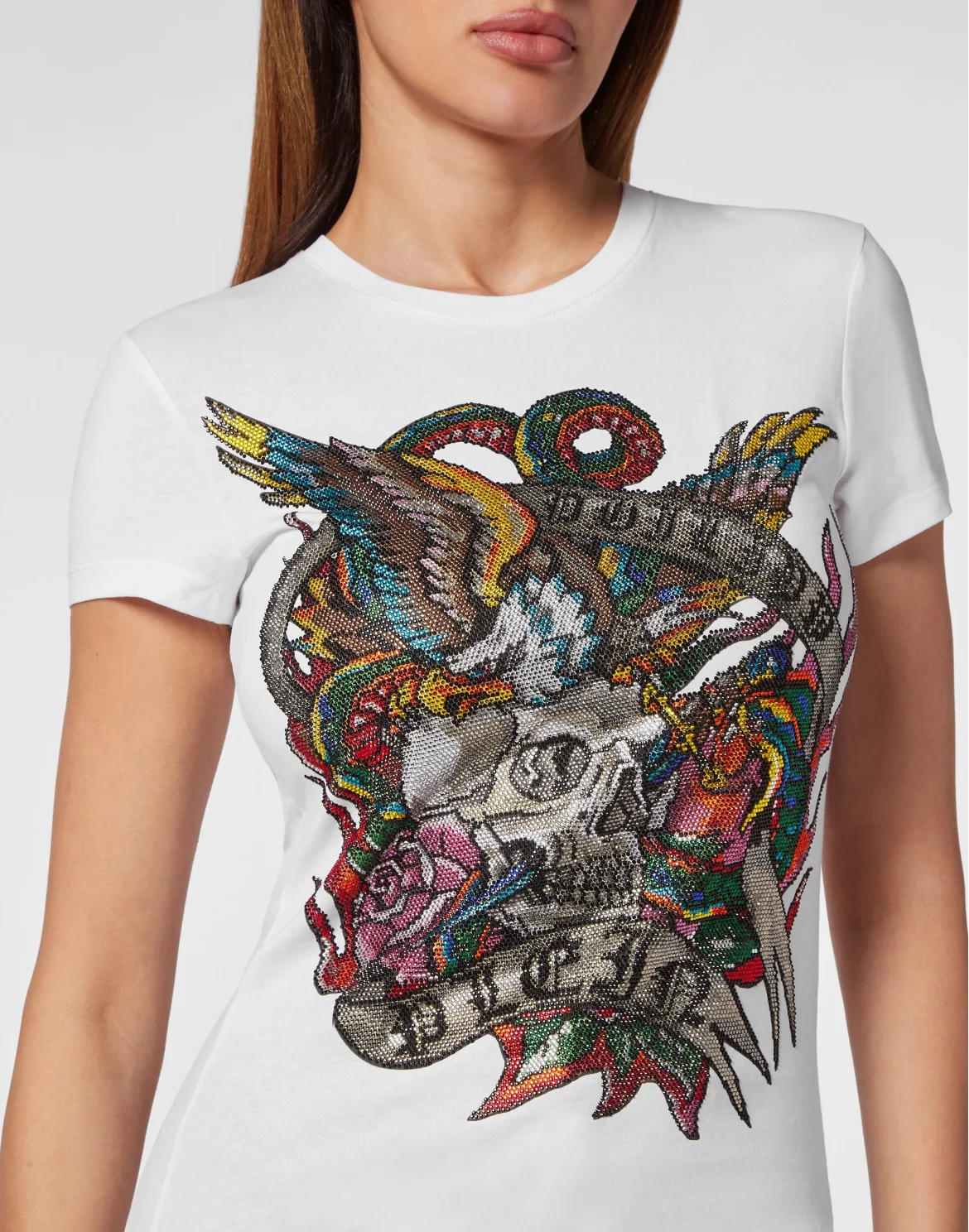 T-shirt Roundneck SS with Crystals Tattoo, цвет: Белый