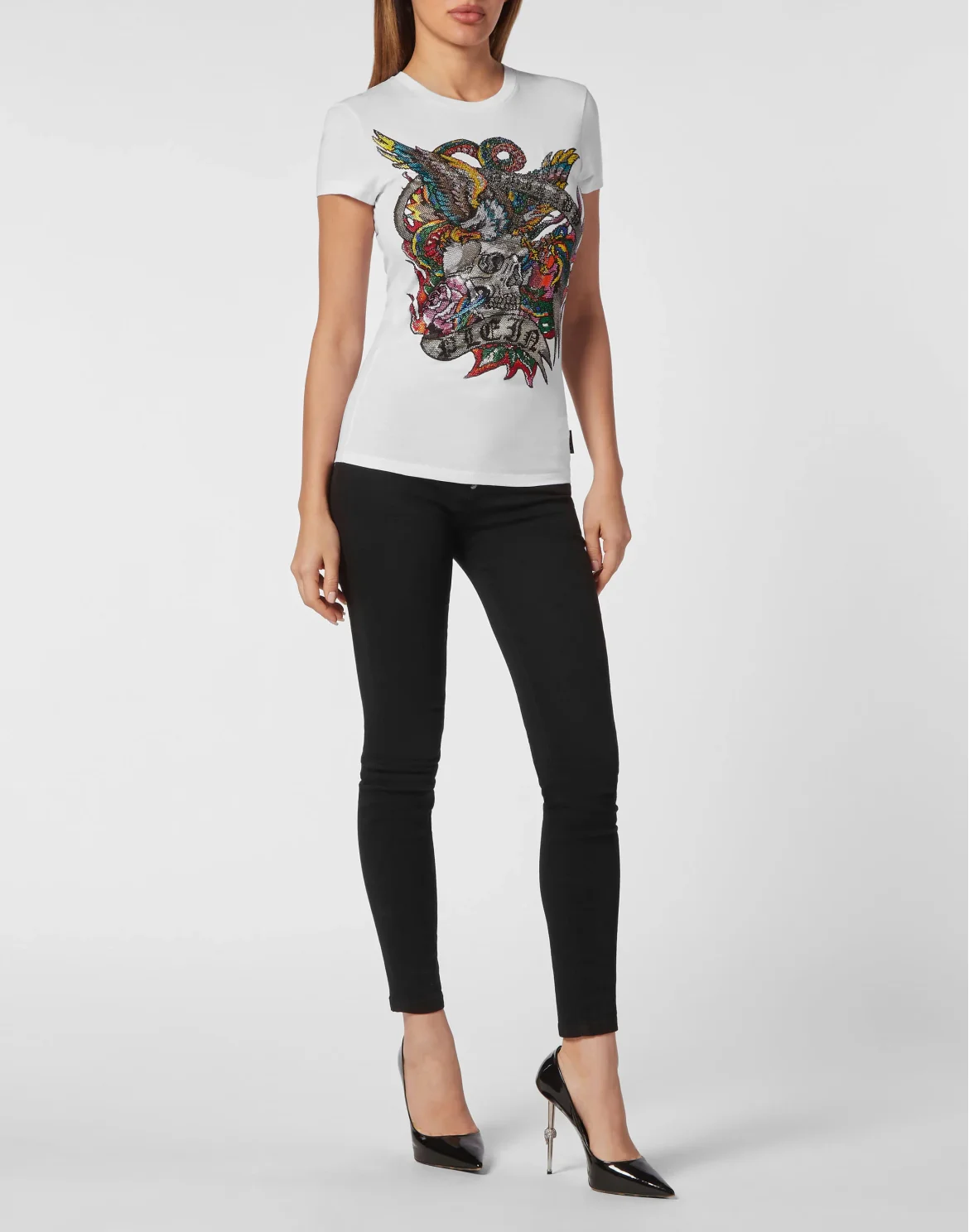T-shirt Roundneck SS with Crystals Tattoo, цвет: Белый