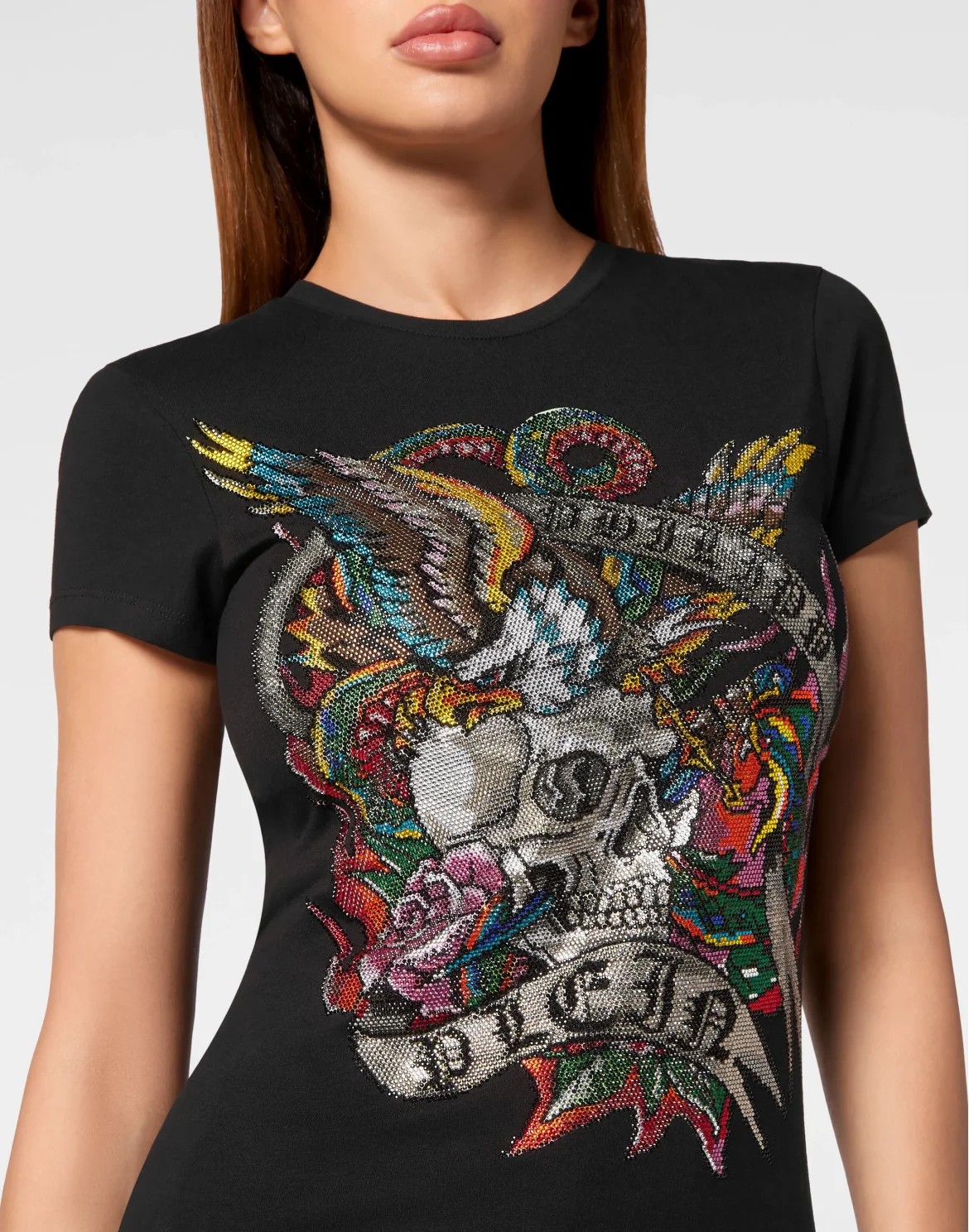 T-shirt Roundneck SS with Crystals Tattoo, цвет: Черный
