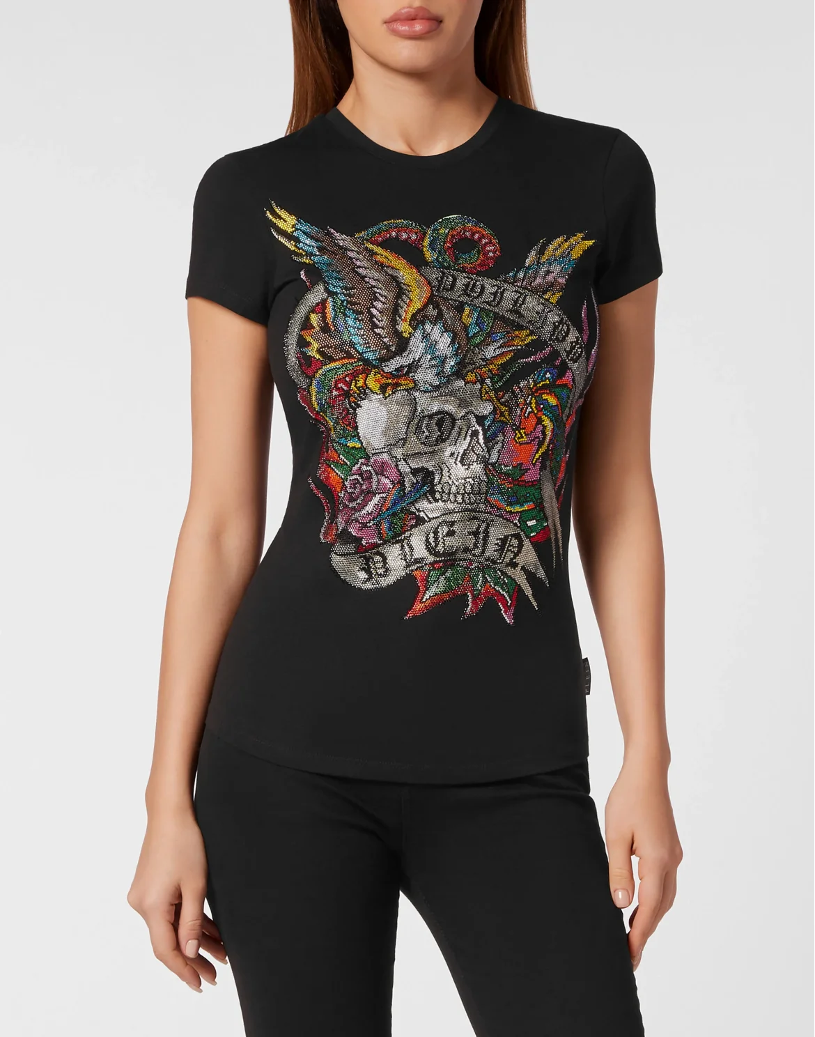 T-shirt Roundneck SS with Crystals Tattoo, цвет: Черный