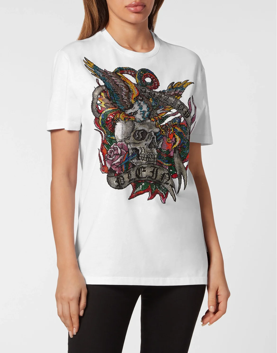 T-shirt Roundneck SS with crystals Tattoo, цвет: Белый