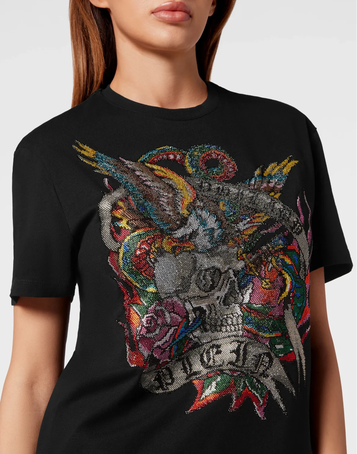 T-shirt Roundneck SS with crystals Tattoo, цвет: Черный