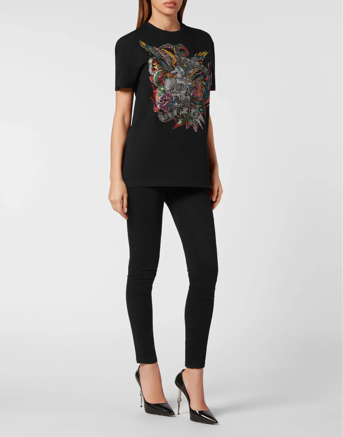 T-shirt Roundneck SS with crystals Tattoo, цвет: Черный