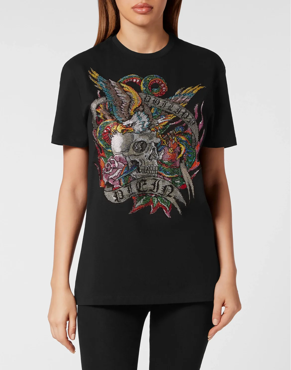 T-shirt Roundneck SS with crystals Tattoo, цвет: Черный