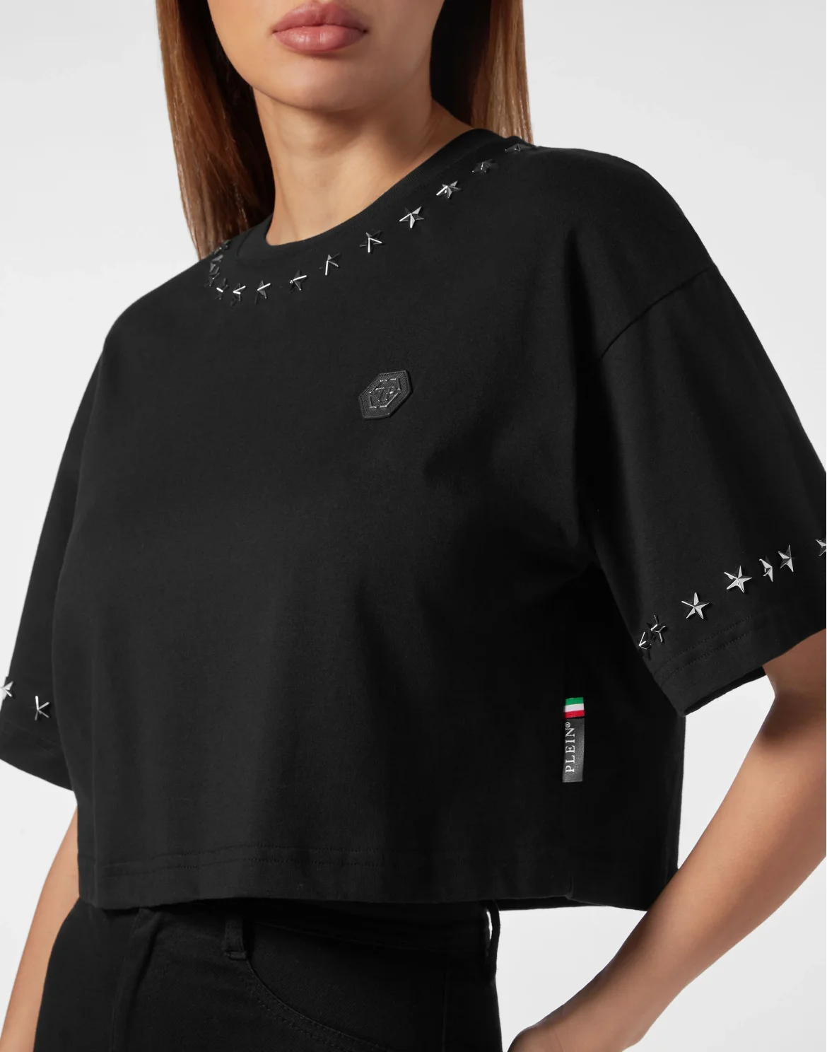 Cropped T-shirt Stars, цвет: Черный