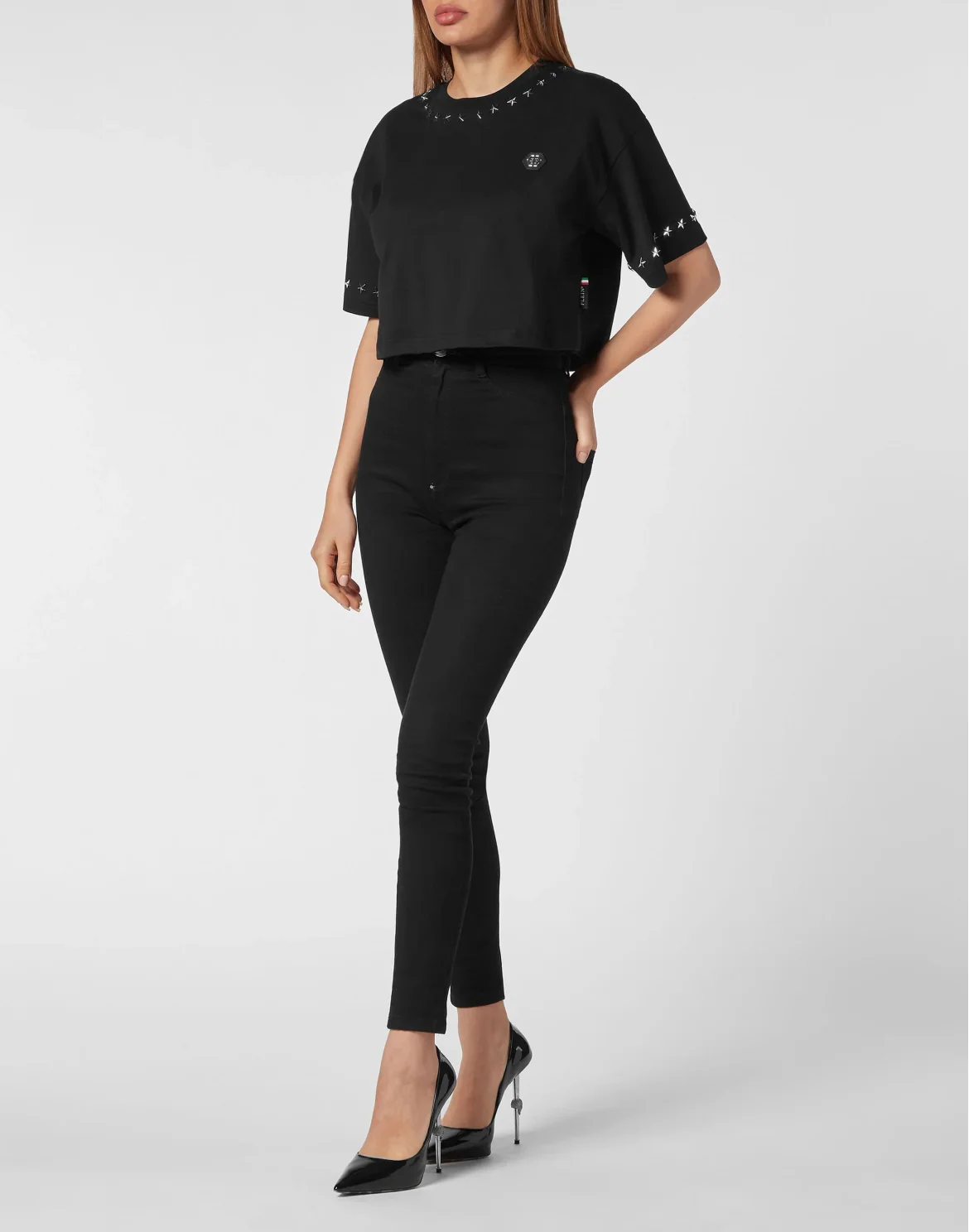 Cropped T-shirt Stars, цвет: Черный