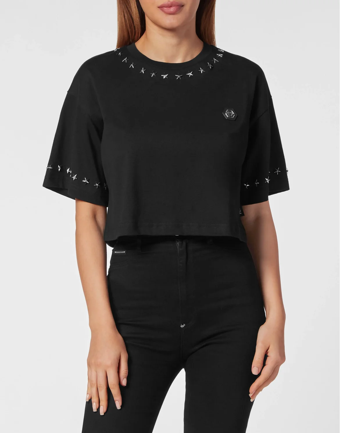 Cropped T-shirt Stars, цвет: Черный
