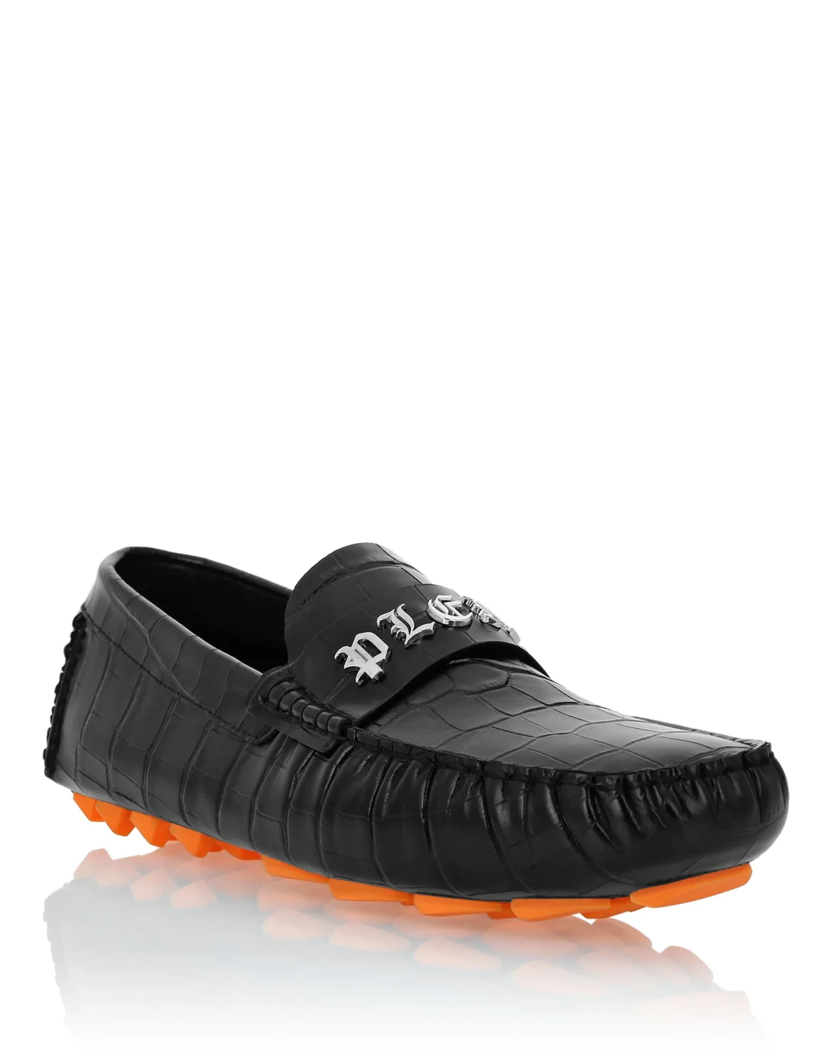 Printed Crocco Leather Drivers Shoes, цвет: Черный