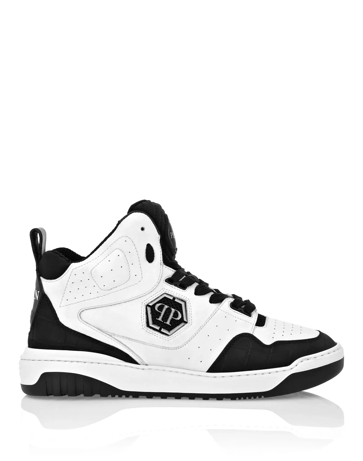 Croco Printed Leather Hi-Top Sneakers, цвет: Белый