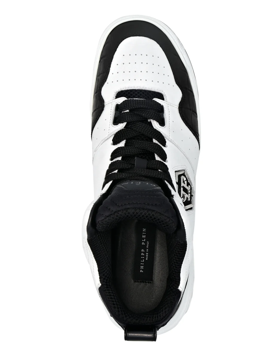 Croco Printed Leather Hi-Top Sneakers, цвет: Белый