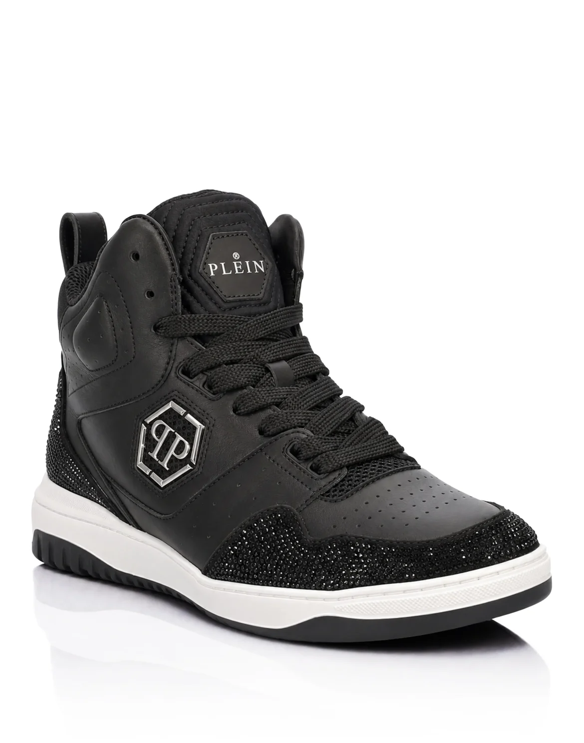 Mix Leather Hi-Top Sneakers Crystal, цвет: Черный