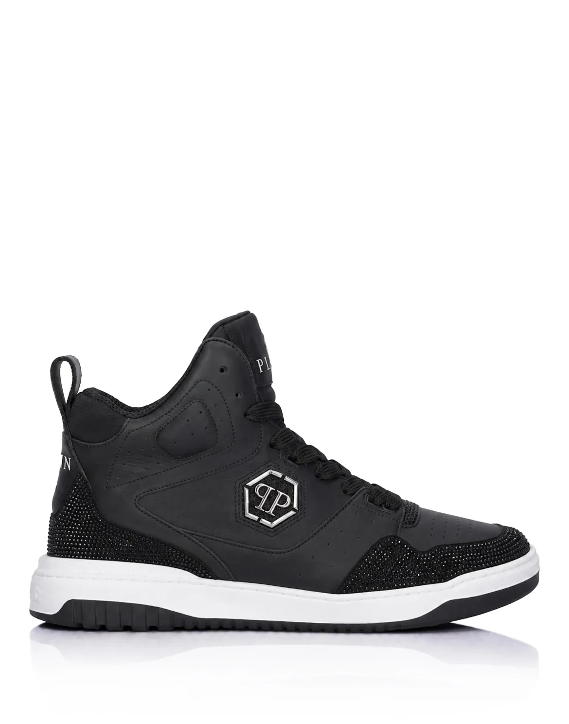 Mix Leather Hi-Top Sneakers Crystal, цвет: Черный
