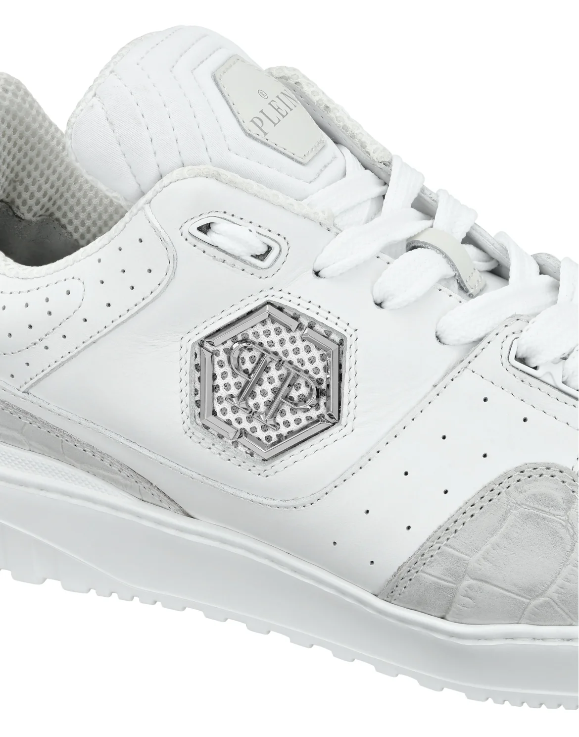 Croco Printed Leather Lo-Top Sneakers, цвет: Белый