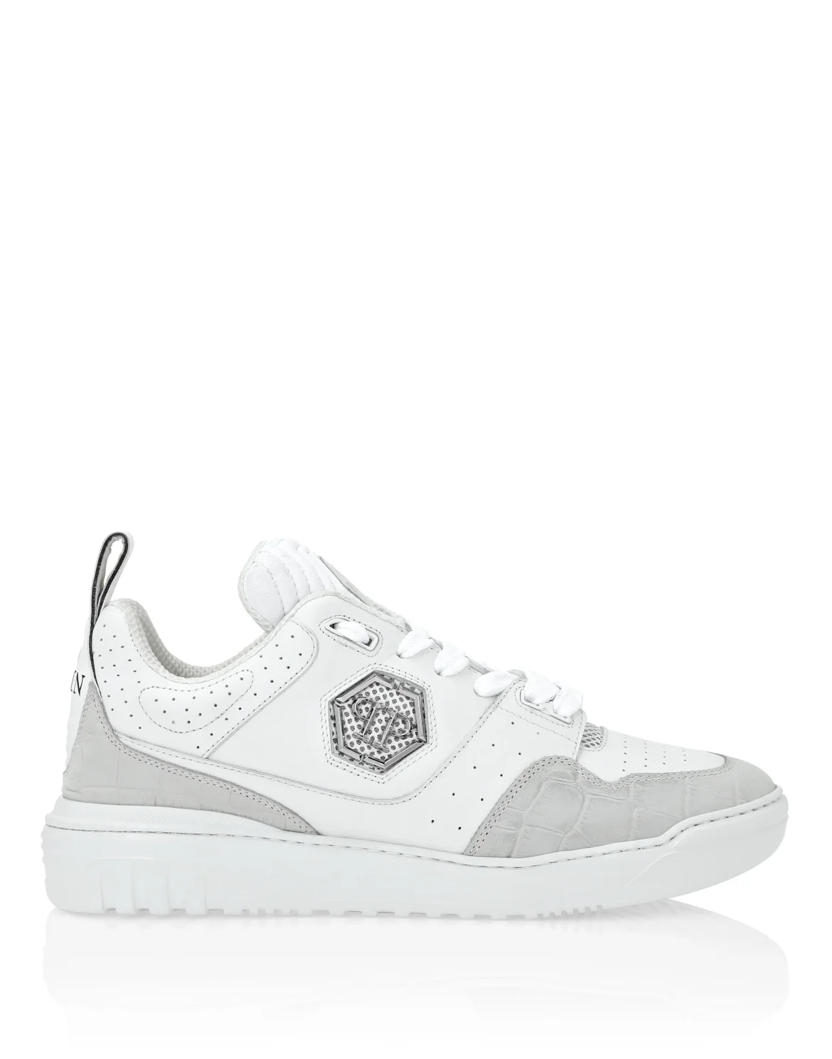 Croco Printed Leather Lo-Top Sneakers, цвет: Белый