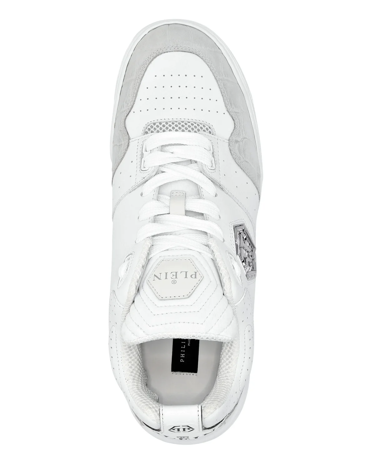 Croco Printed Leather Lo-Top Sneakers, цвет: Белый