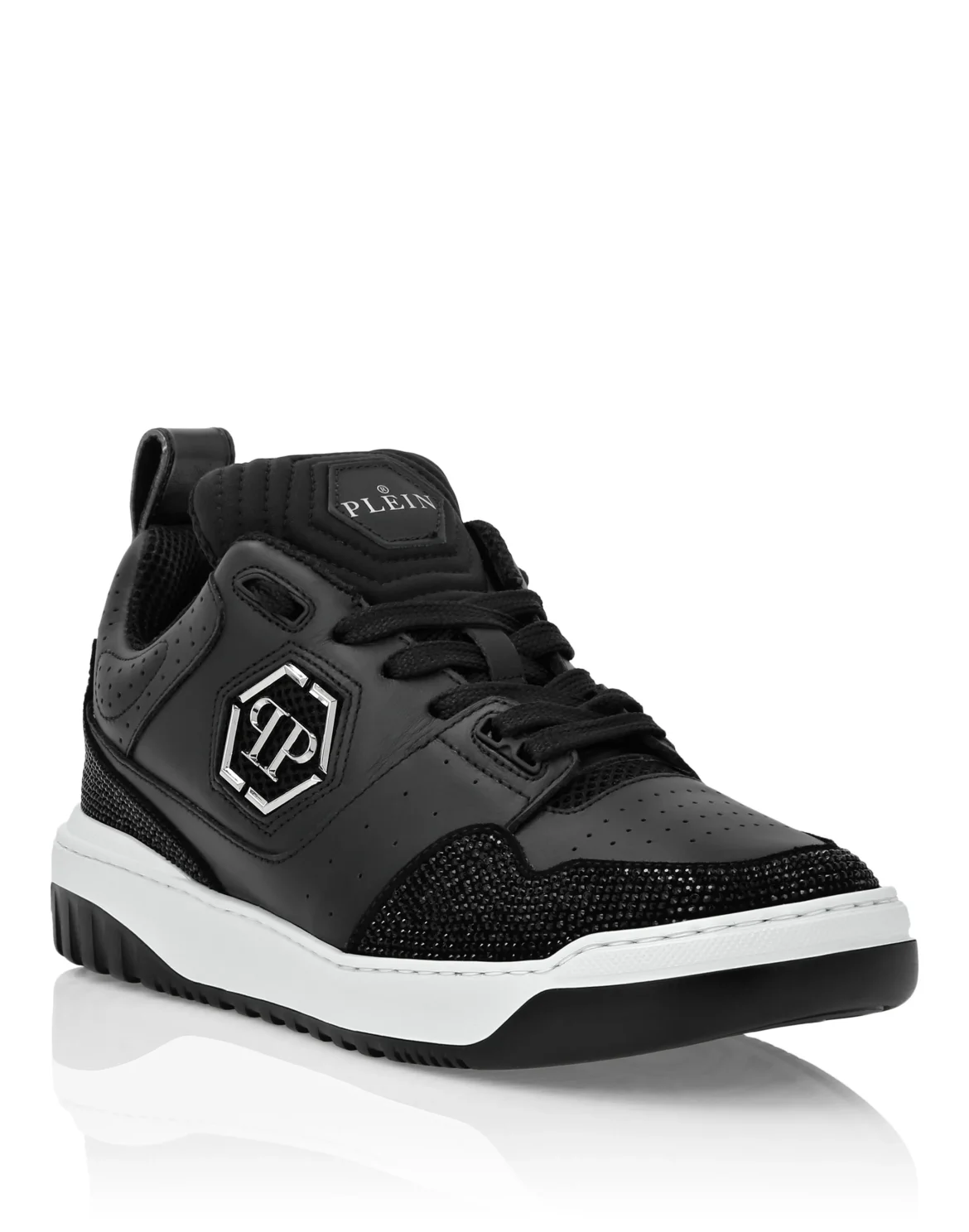 Mix Leather Lo-Top Sneakers Crystal, цвет: Черный