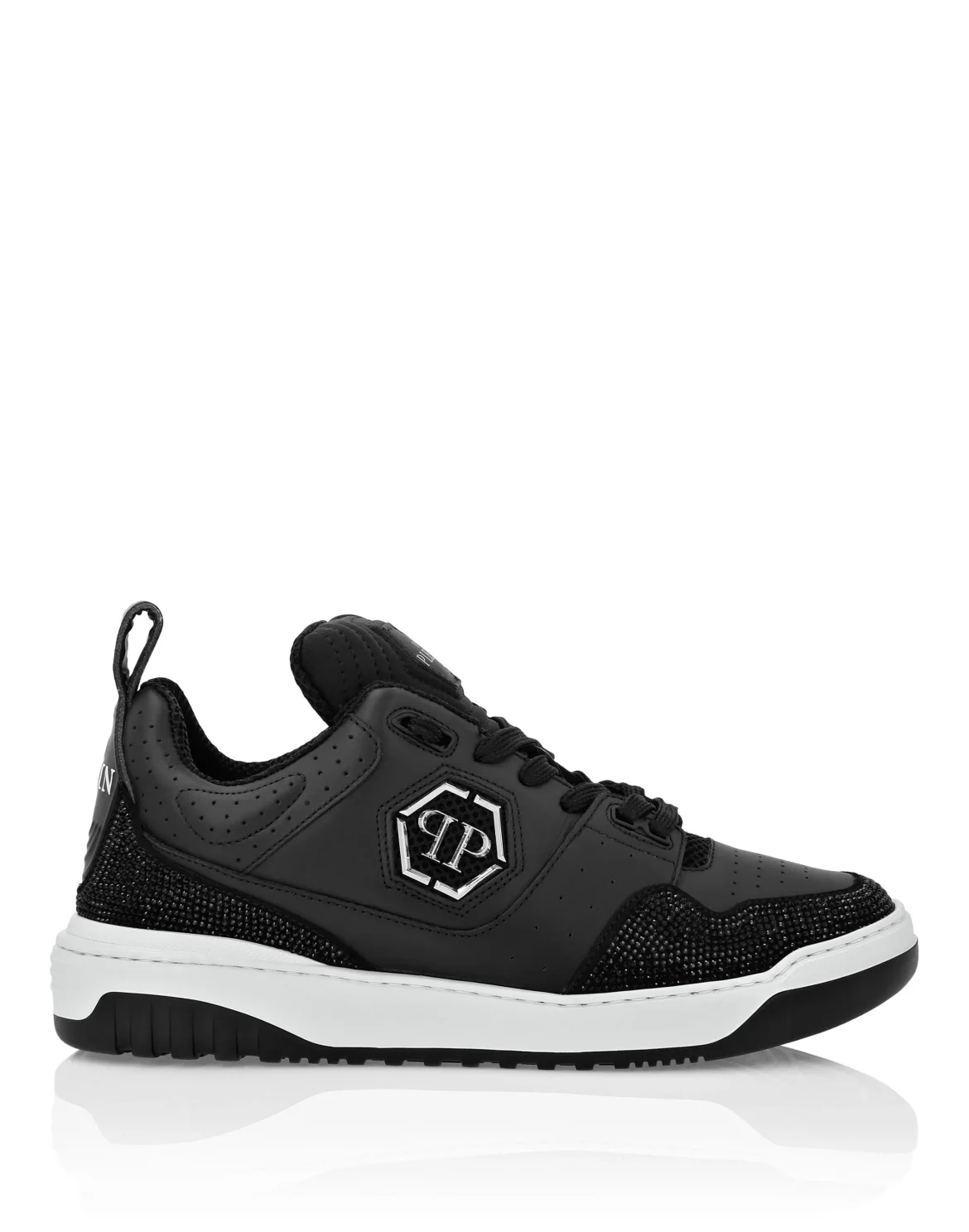 Mix Leather Lo-Top Sneakers Crystal, цвет: Черный