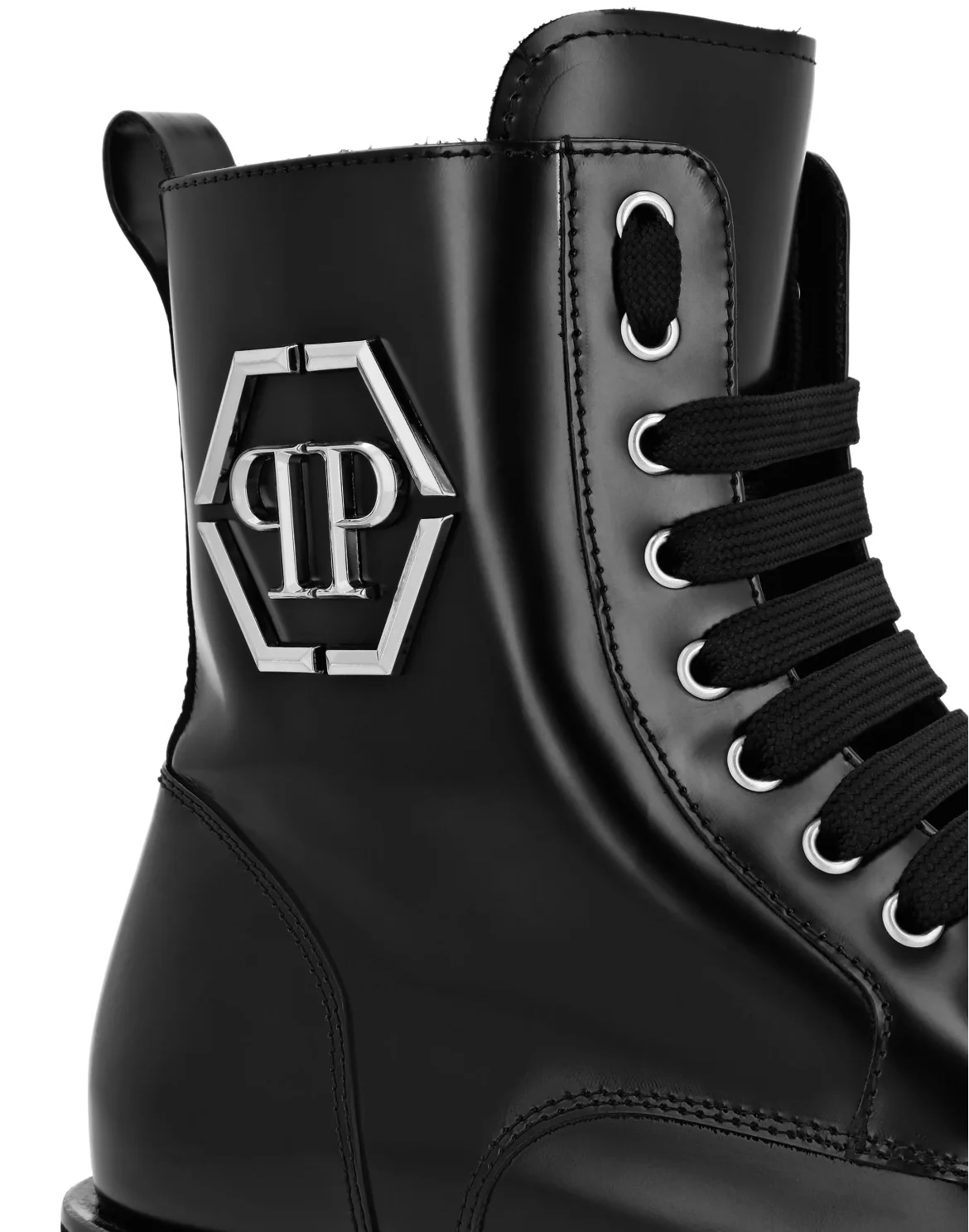 Leather Printed Boots Flat High, цвет: Черный