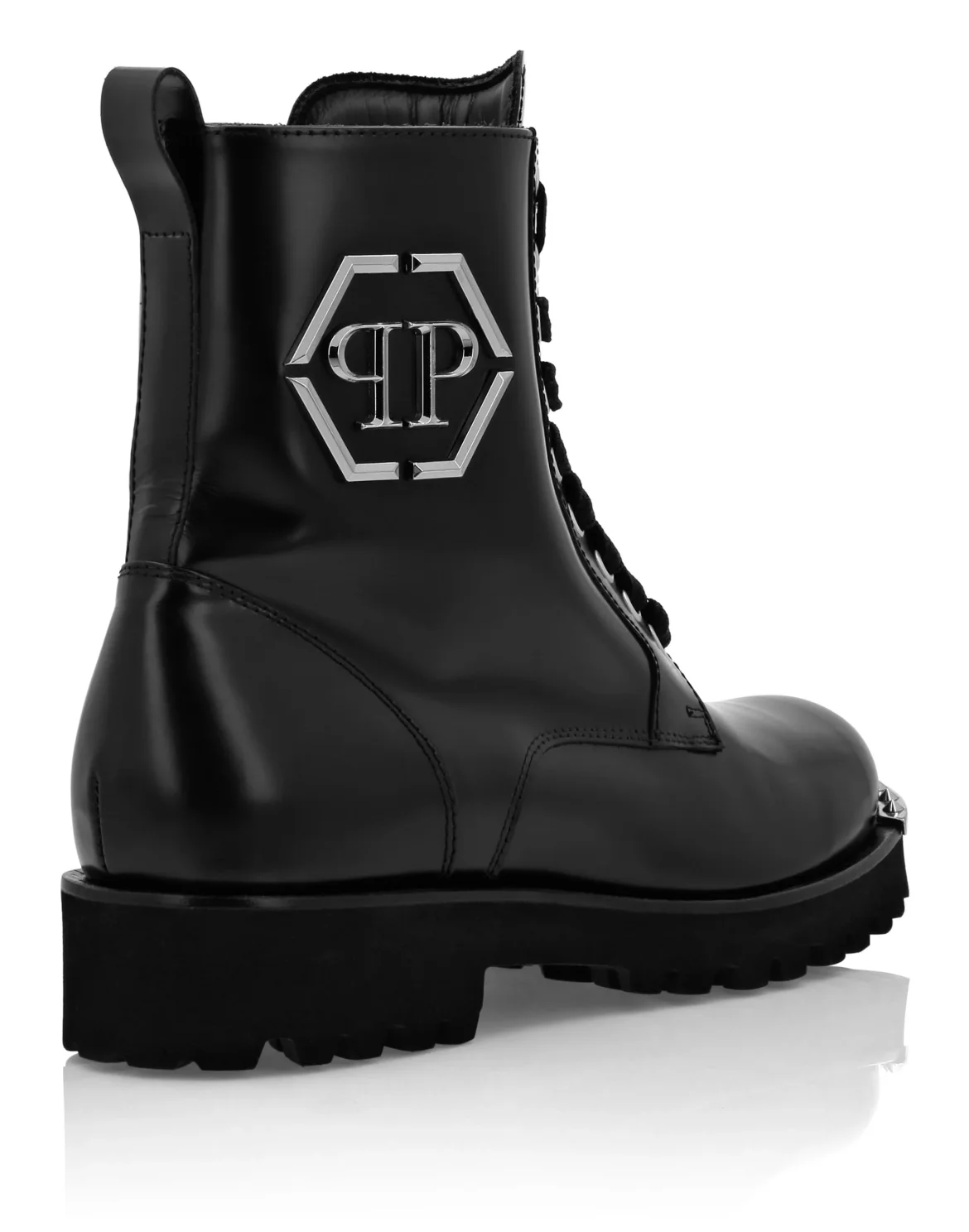 Leather Printed Boots Flat High, цвет: Черный