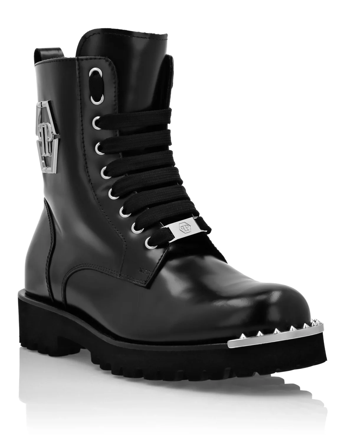 Leather Printed Boots Flat High, цвет: Черный