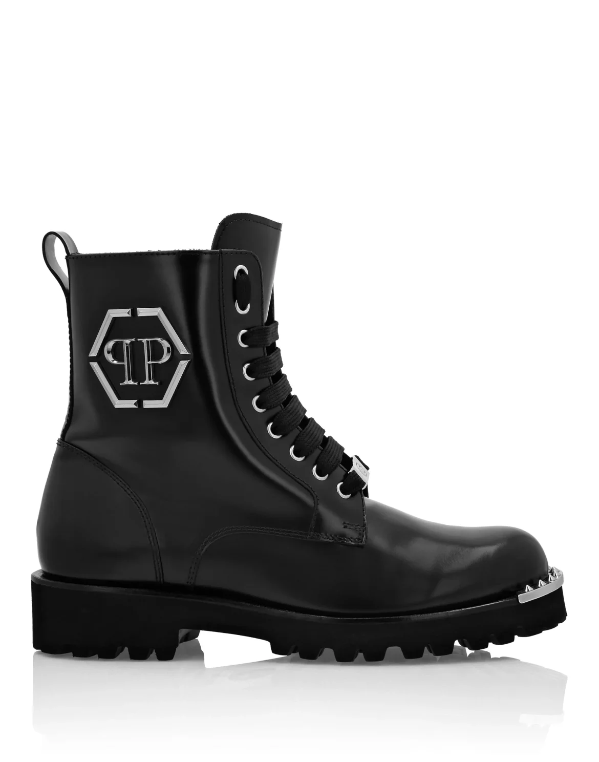 Leather Printed Boots Flat High, цвет: Черный