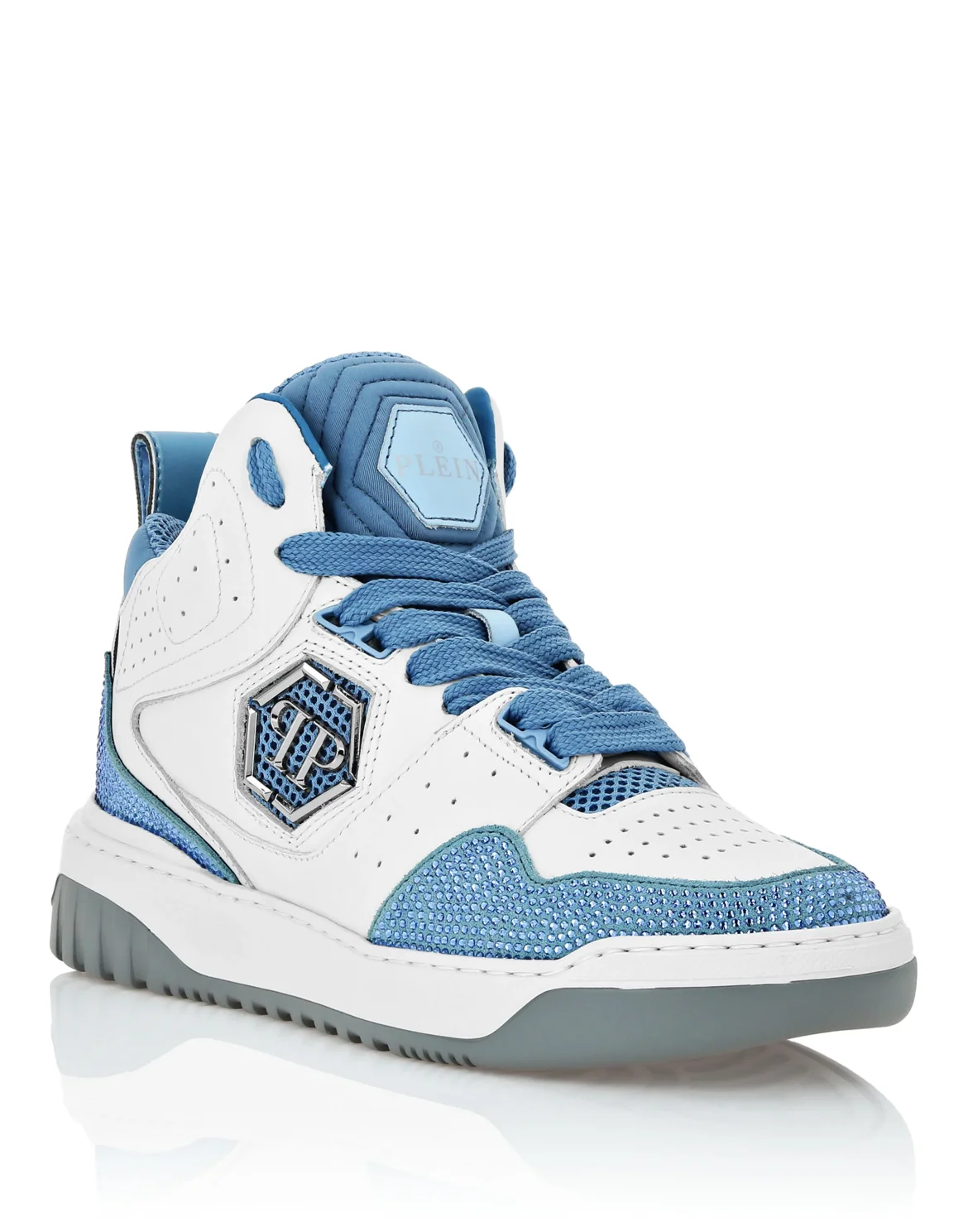 Mix Leather Hi-Top Sneakers Crystal, цвет: Белый