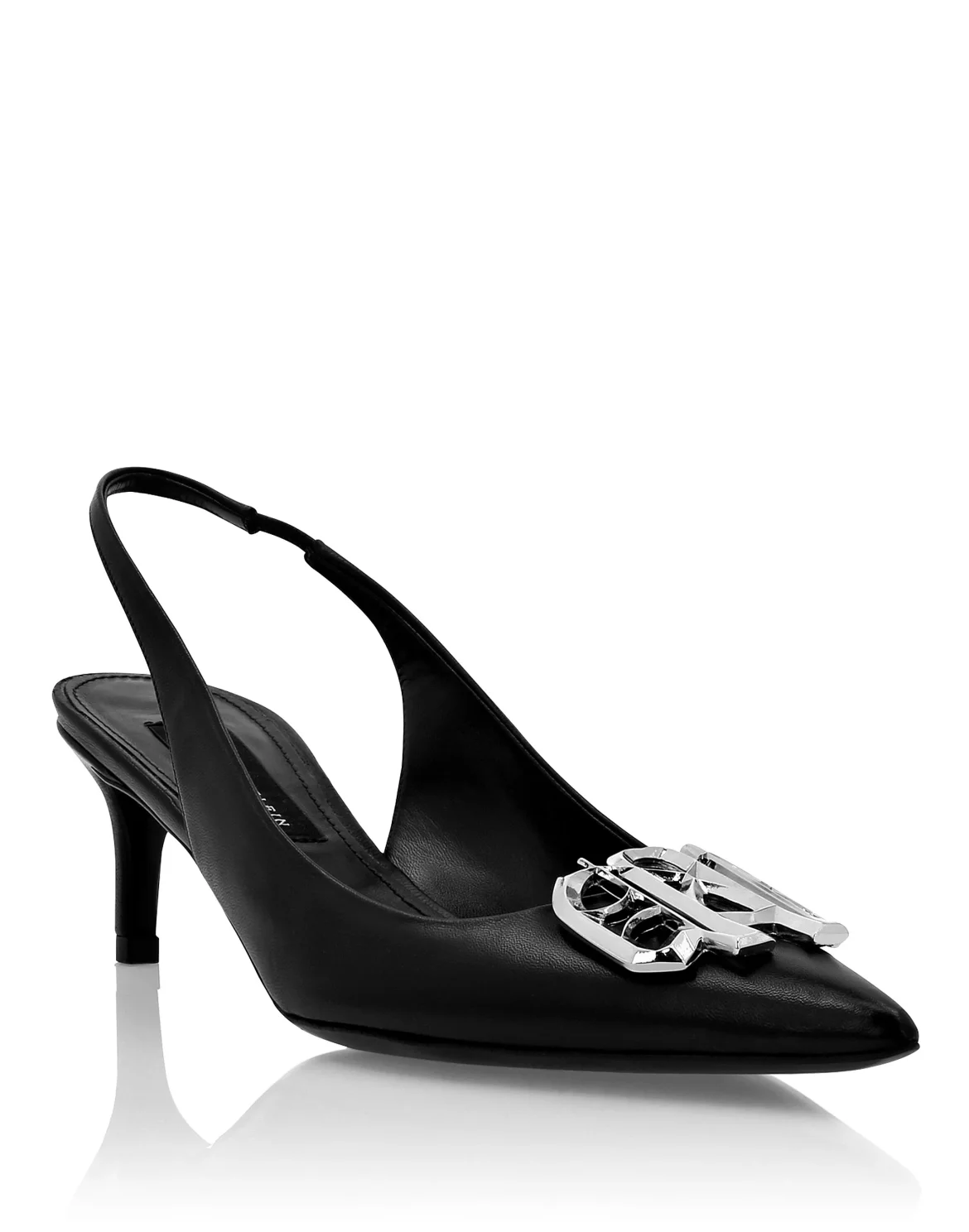 Nappa Leather Low Plein Heels Slingback Gothic Plein, цвет: Черный