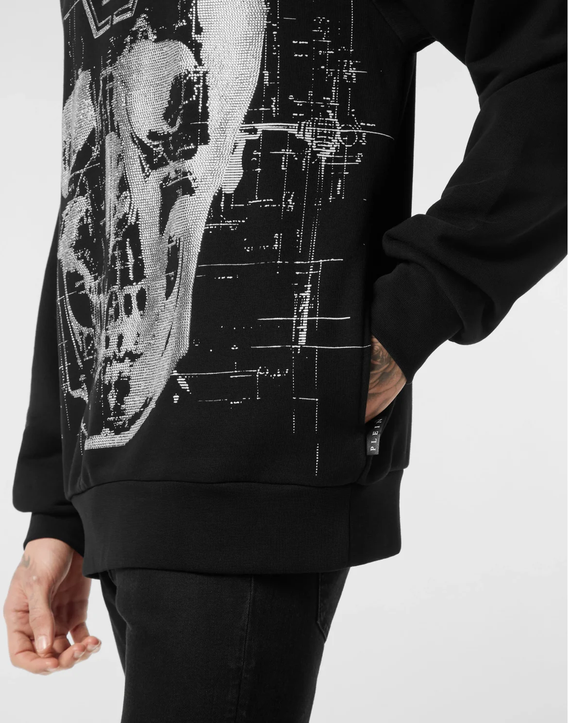 Fleece Hoodie Sweatshirt Glass Skull, цвет: Черный