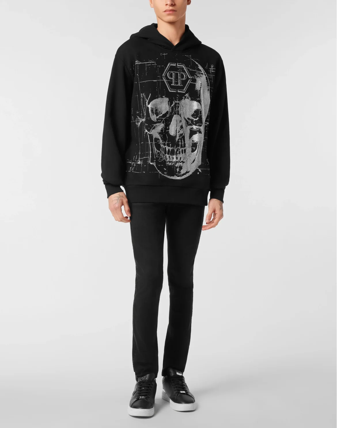 Fleece Hoodie Sweatshirt Glass Skull, цвет: Черный