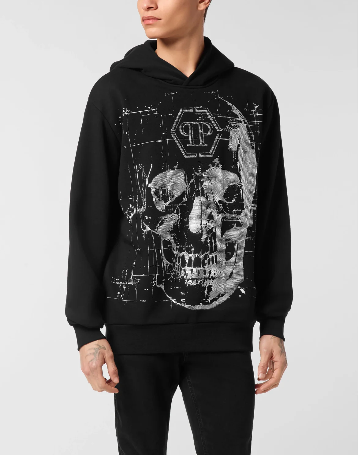 Fleece Hoodie Sweatshirt Glass Skull, цвет: Черный