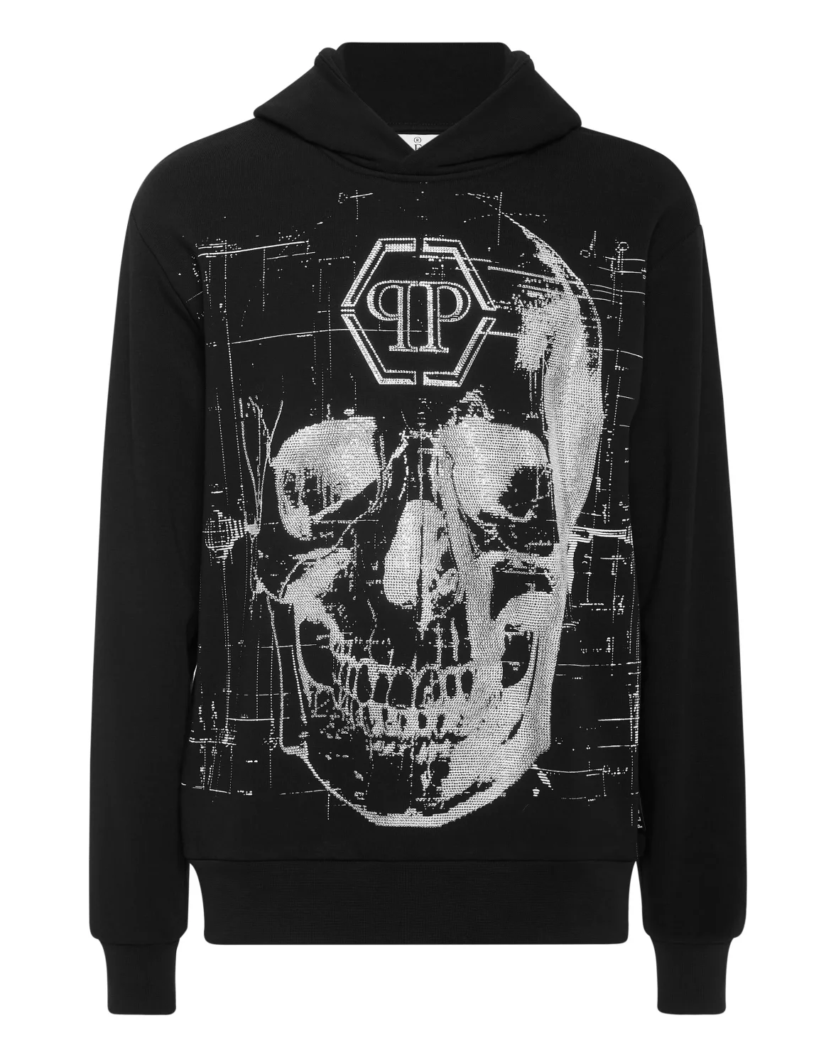 Fleece Hoodie Sweatshirt Glass Skull, цвет: Черный