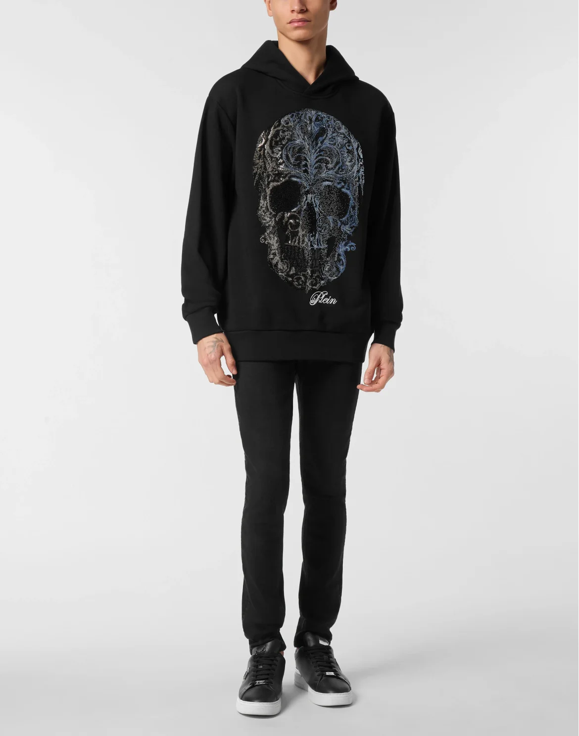 Fleece Hoodie Sweatshirt Degrade' Skull, цвет: Черный
