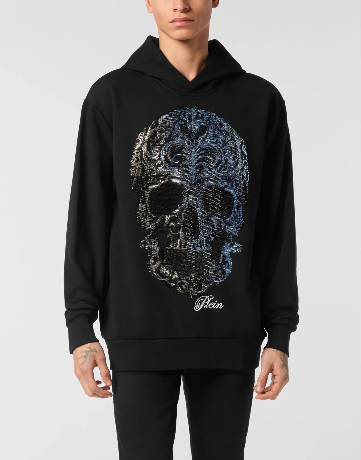 Fleece Hoodie Sweatshirt Degrade' Skull, цвет: Черный