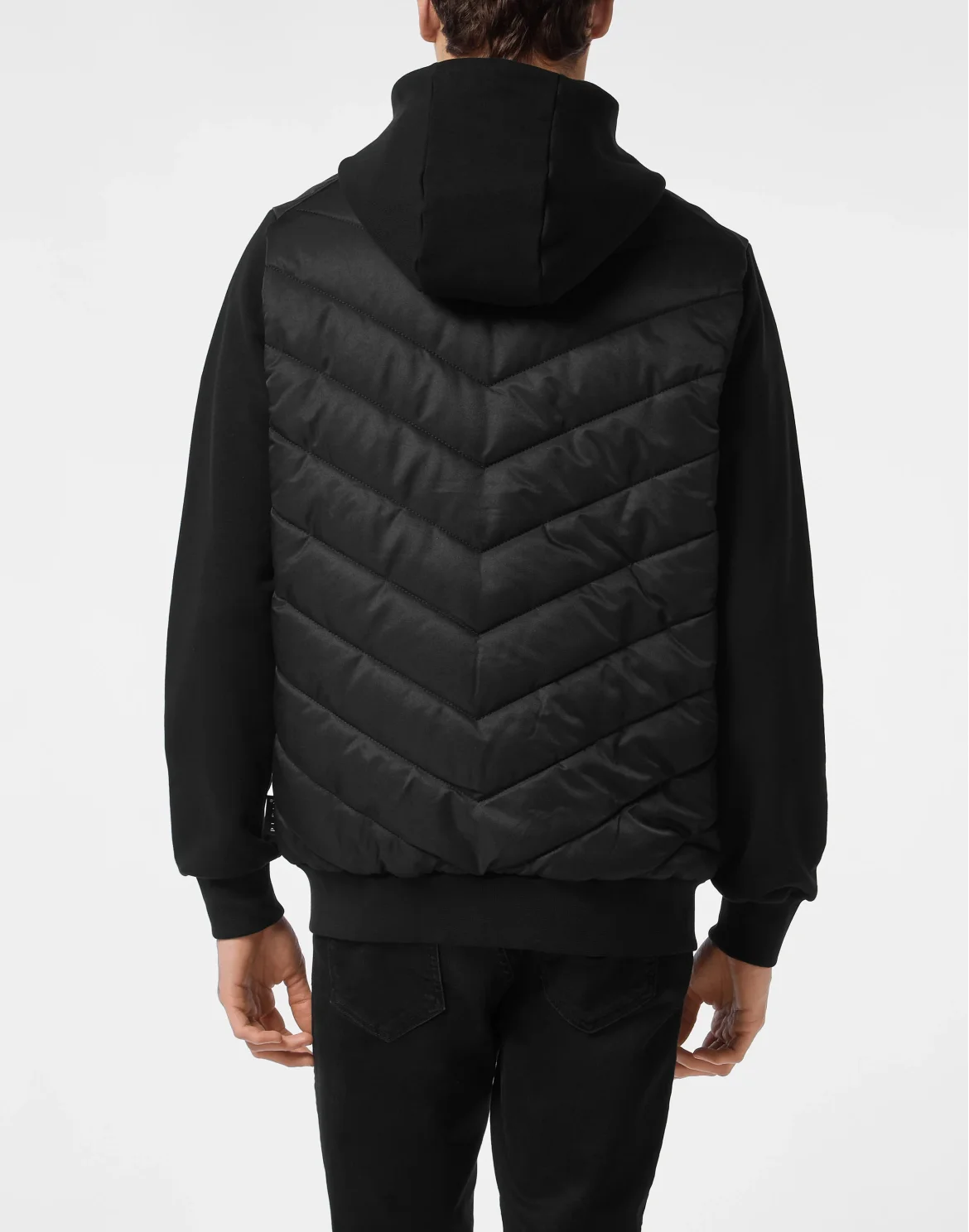 Nylon and Fleece Hooded Tracksuit Jacket with Padded Inserts, цвет: Черный
