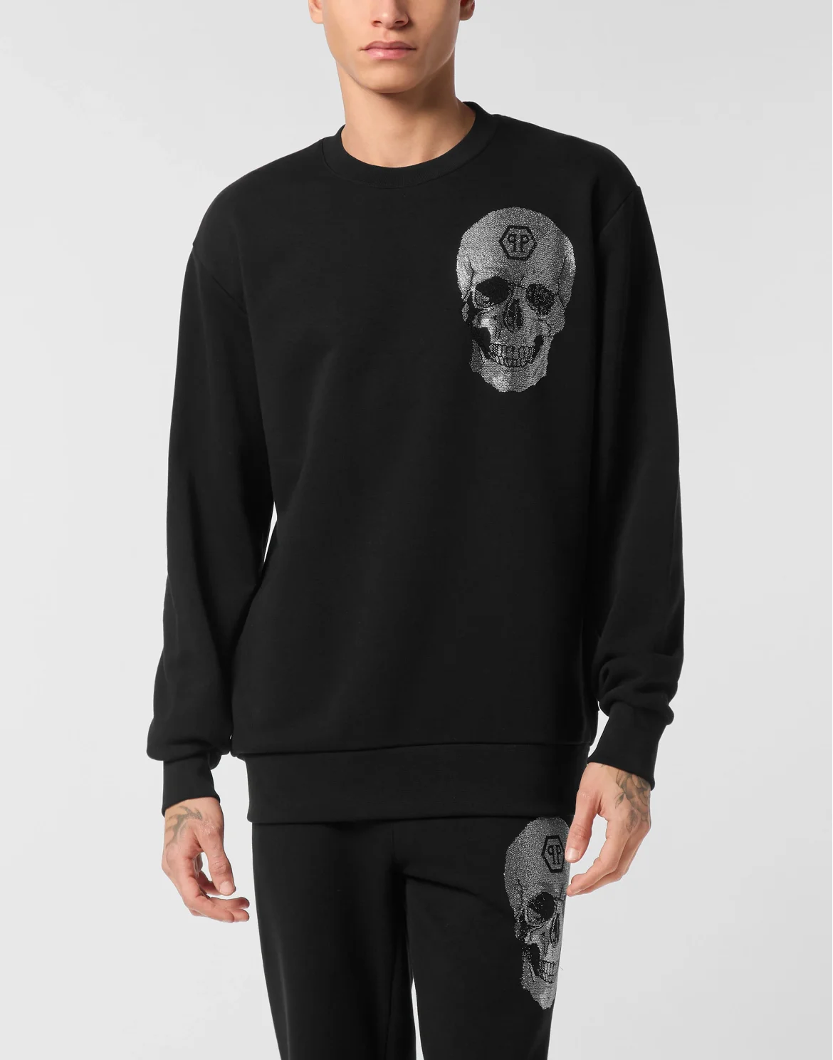 Round Neck Sweatshirt Crystal Skull, цвет: Черный