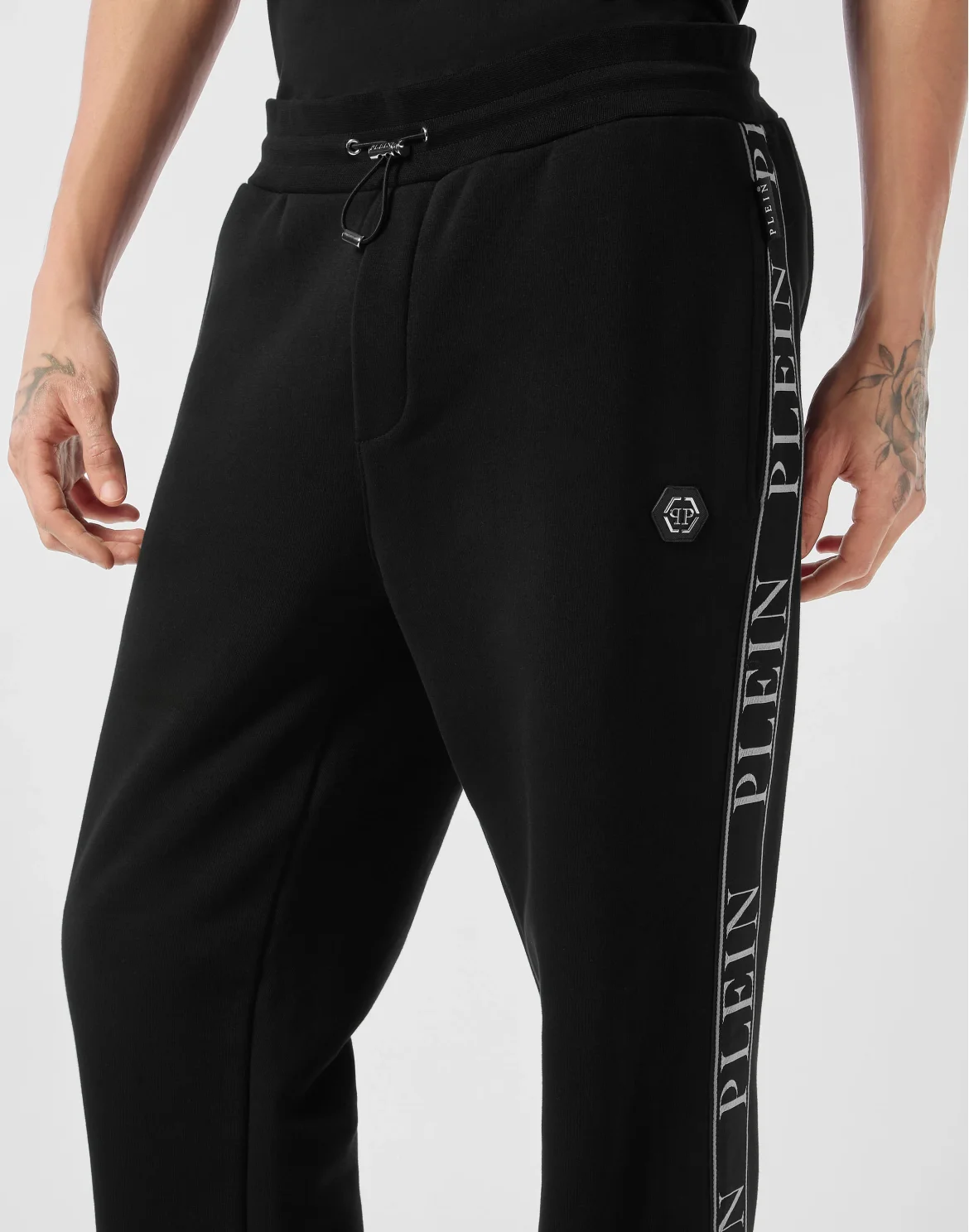 Fleece Tracksuit Pants Plein Tape, цвет: Черный