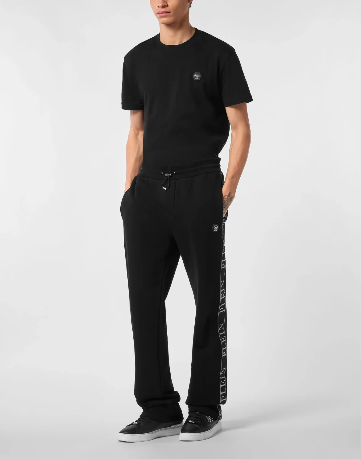 Fleece Tracksuit Pants Plein Tape, цвет: Черный