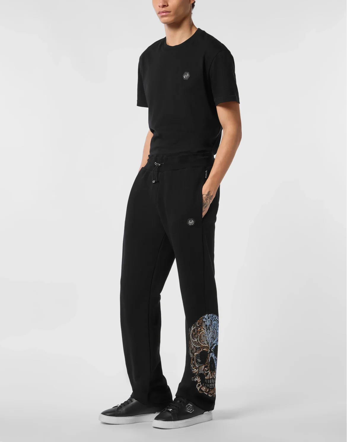 Fleece Jogging Pants Degrade' Skull, цвет: Черный