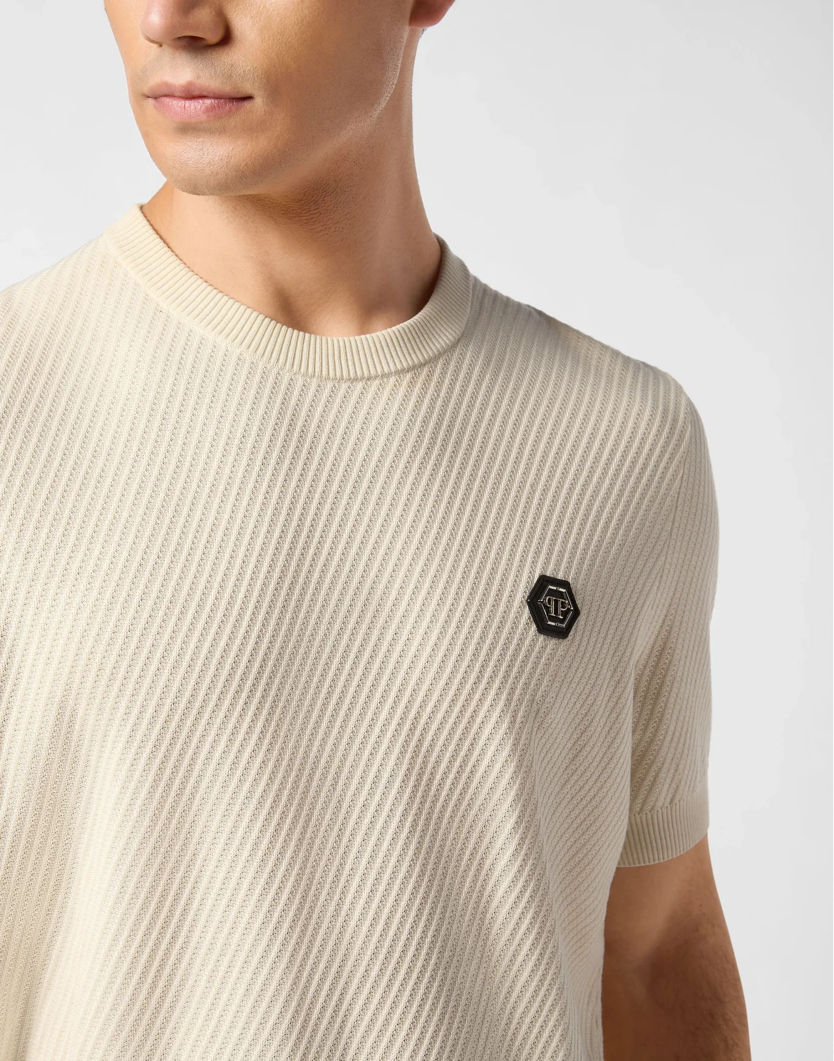 Knited Round Neck T-Shirt Wool Silk Blend, цвет: Бежевый