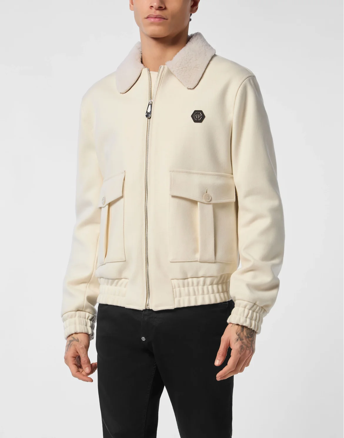 Wool Aviator Jacket With Shirling Cape, цвет: Бежевый