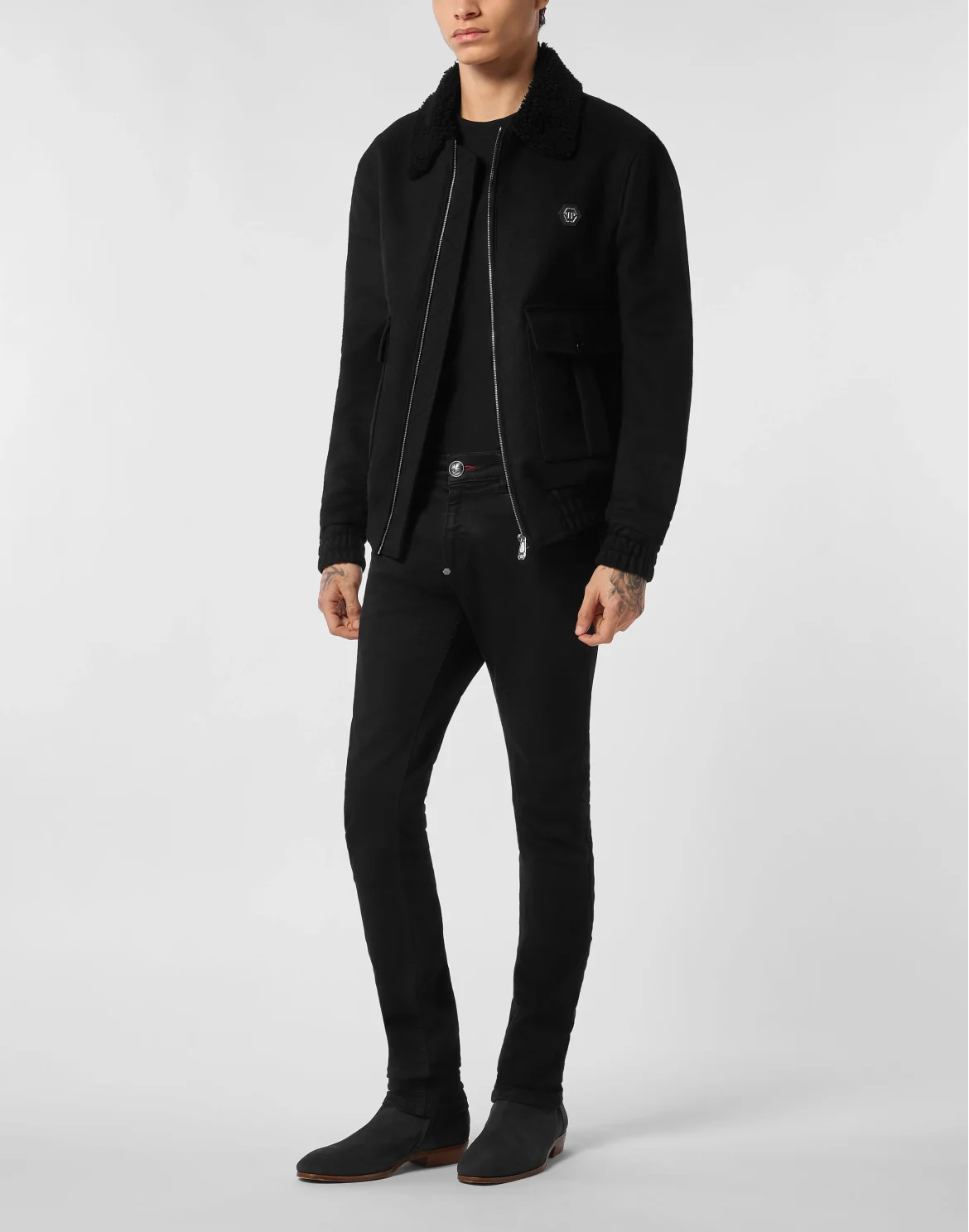 Wool Aviator Jacket With Shirling Cape, цвет: Черный