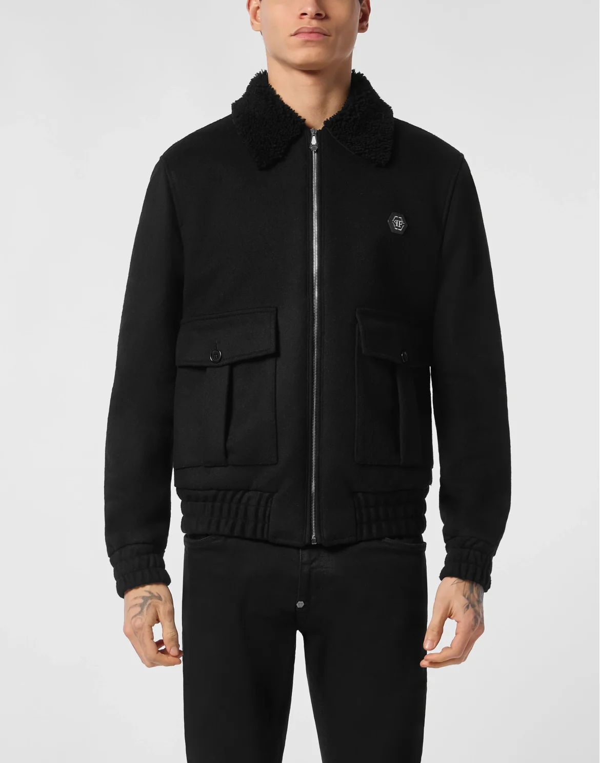 Wool Aviator Jacket With Shirling Cape, цвет: Черный