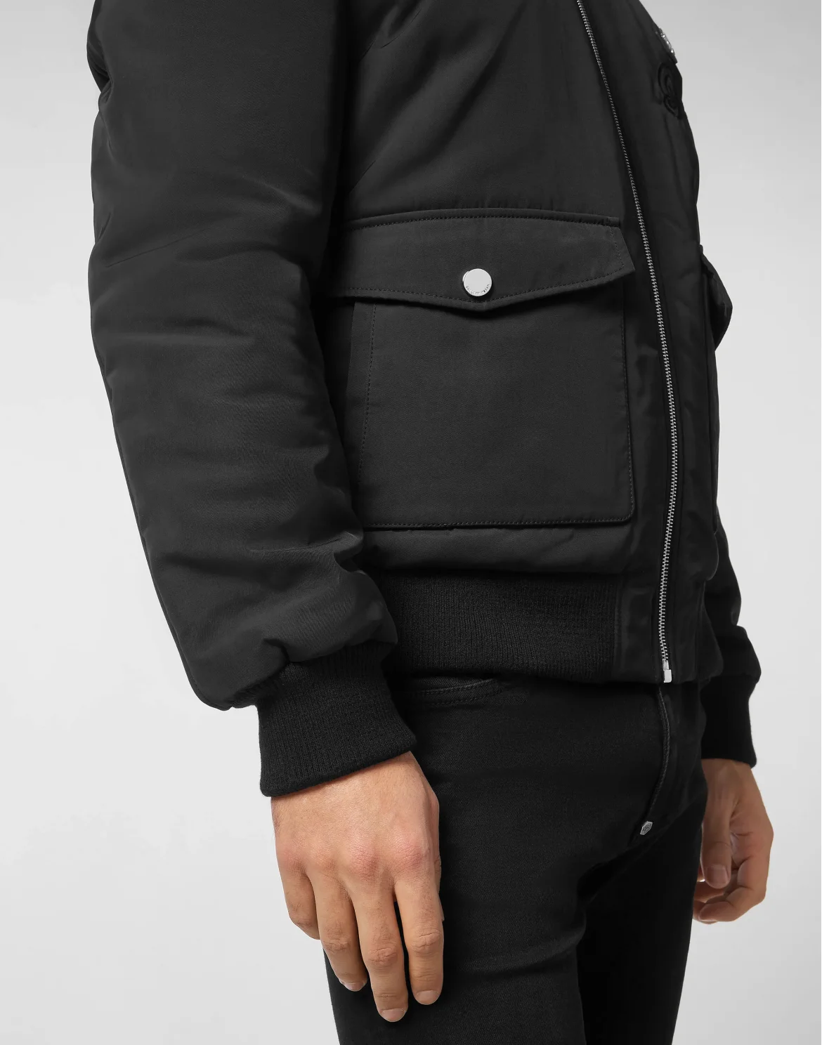 Nylon Aviator Jacket with Shearling Collar, цвет: Черный
