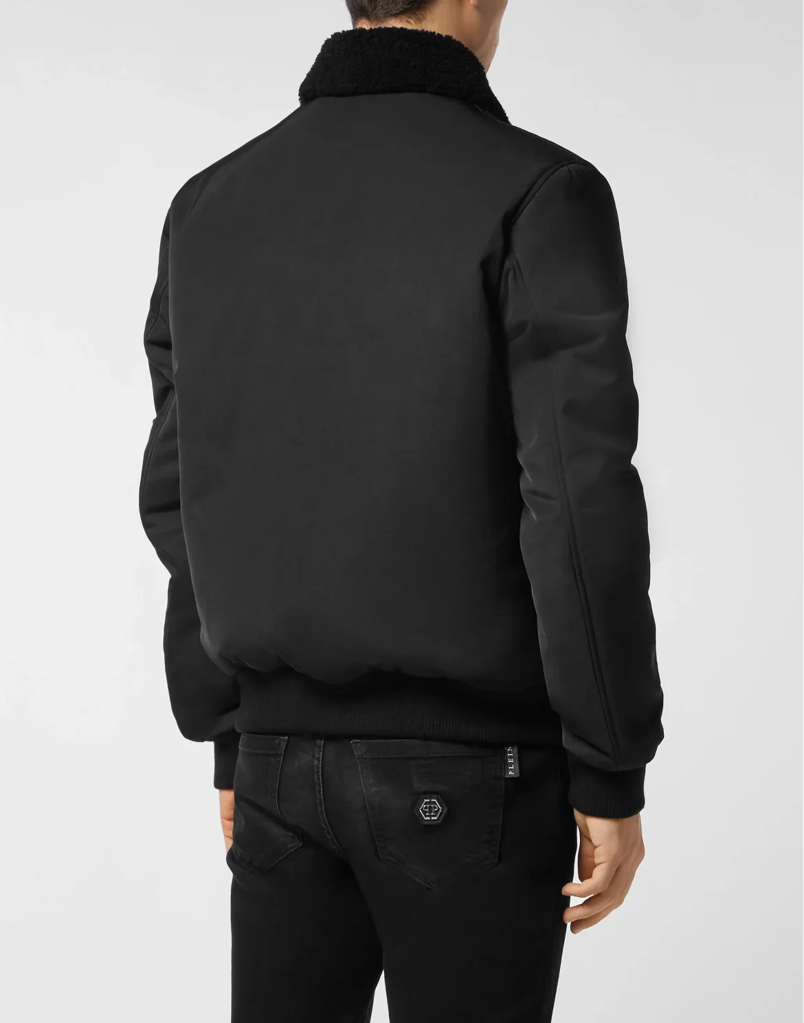 Nylon Aviator Jacket with Shearling Collar, цвет: Черный