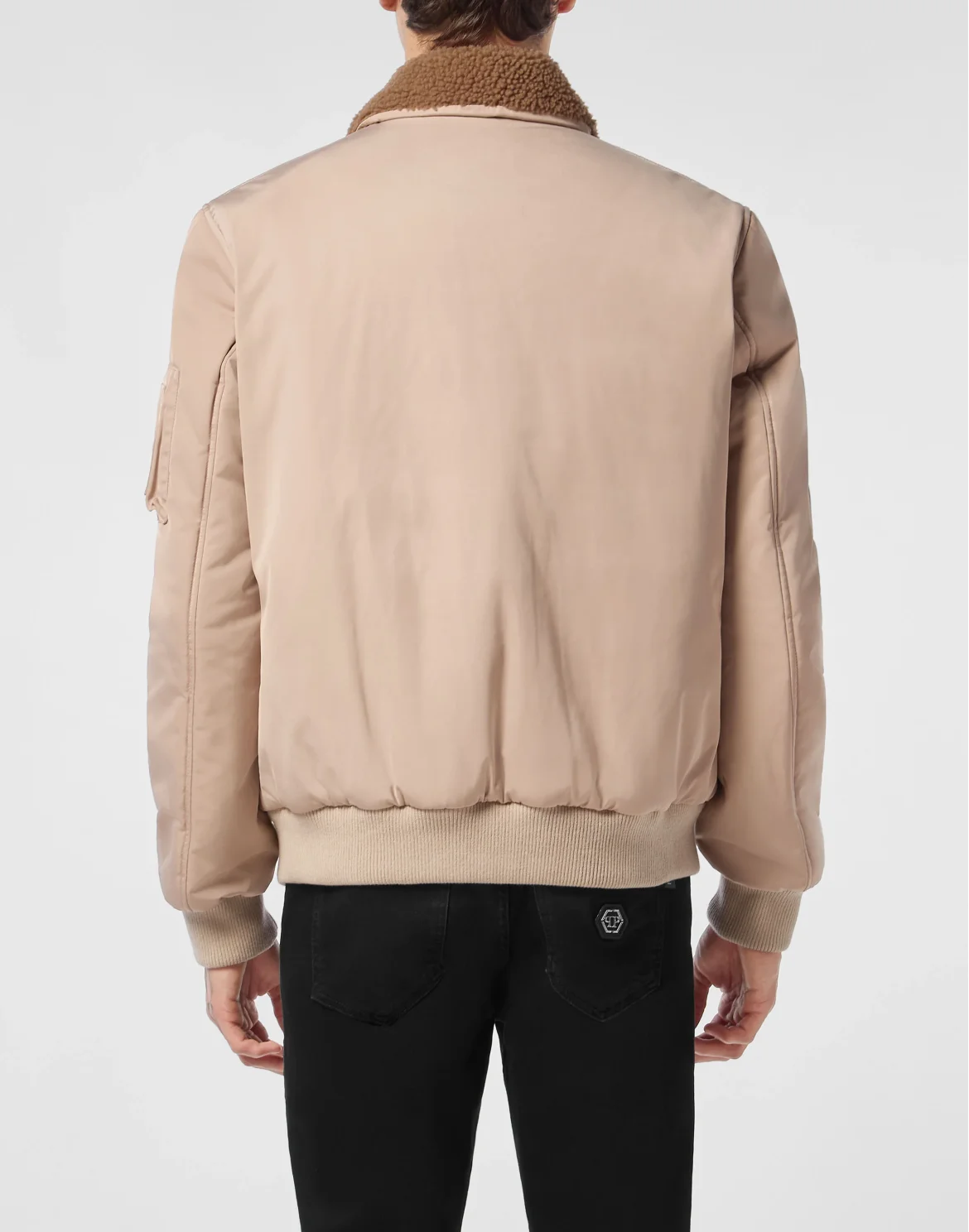 Nylon Aviator Jacket with Shearling Collar, цвет: Бежевый