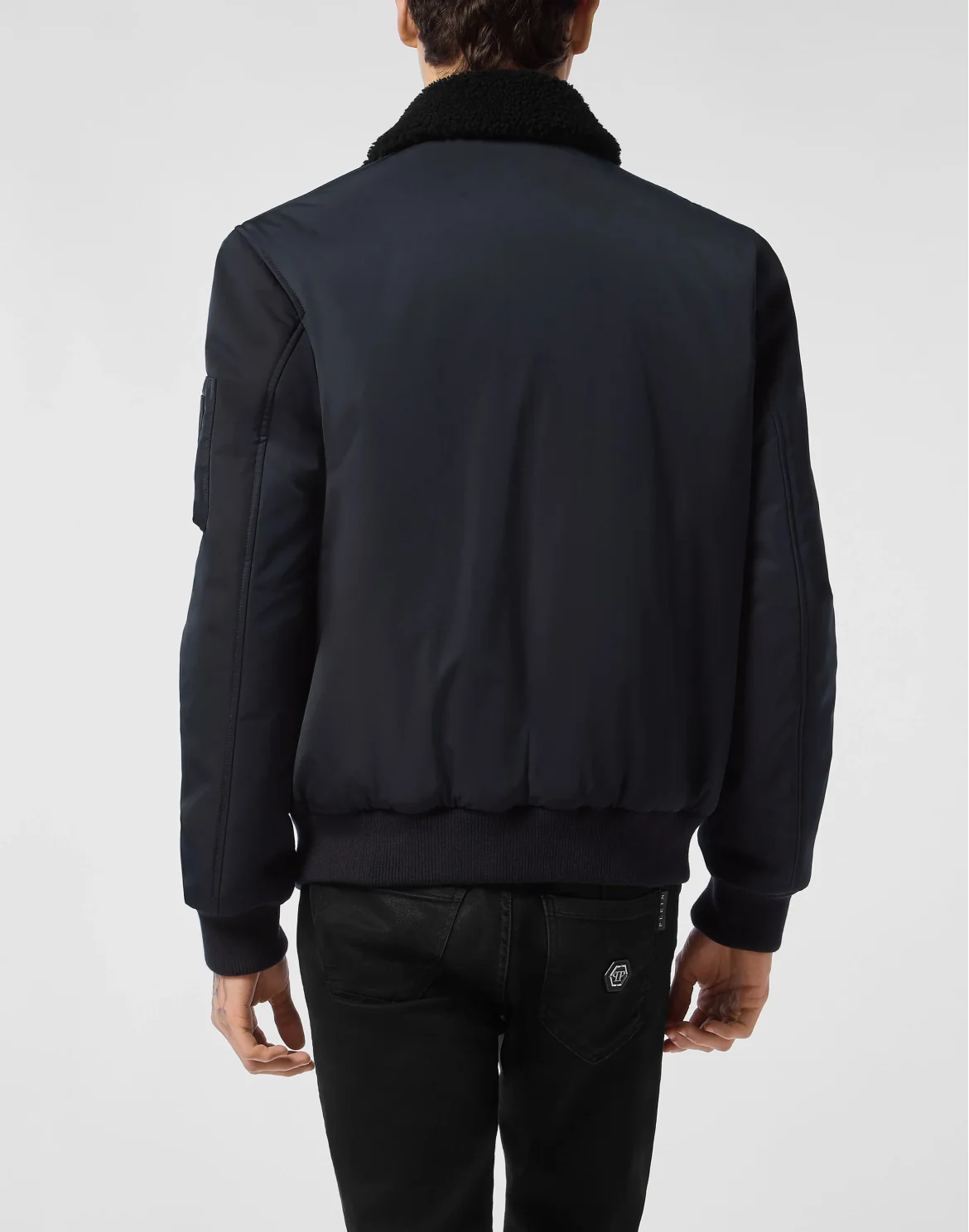 Nylon Aviator Jacket with Shearling Collar, цвет: Синий